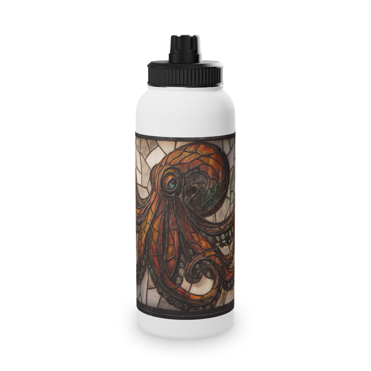 Stained Glass Octopus Water Bottle – Amber Tide Guardian with Iron Frame