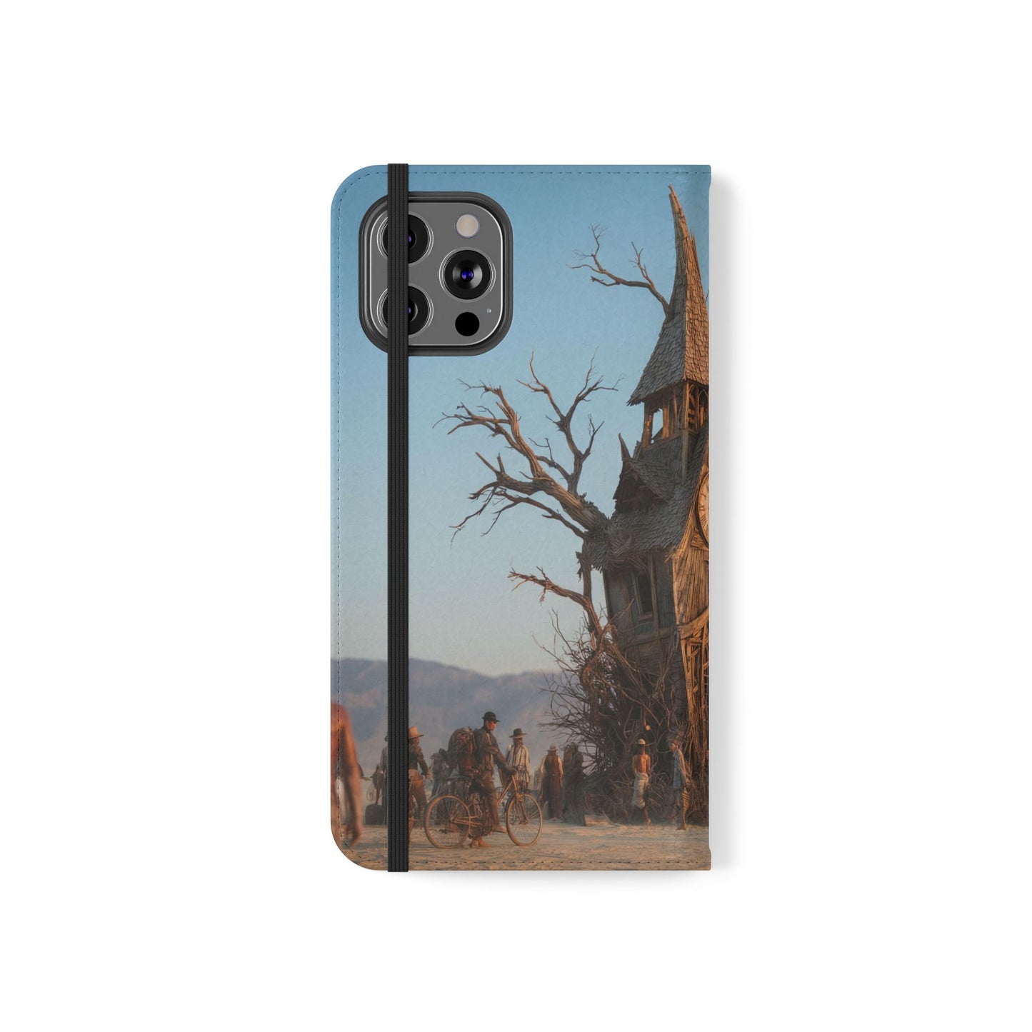 Clocktower Wanderers Flip Cases – Dusty Desert Sentinel Scene