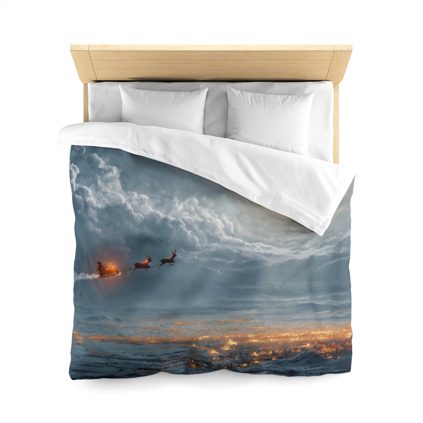 Lunar Sleigh Ride Microfiber Duvet Cover – Midnight Deliveries Over Frost-Covered Towns