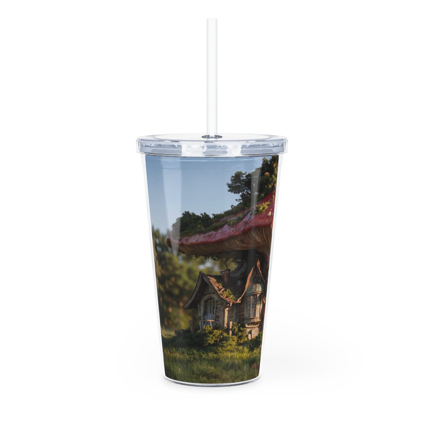 Mushroom Cottage Tumbler with Straw – Forest Floor Sanctuary