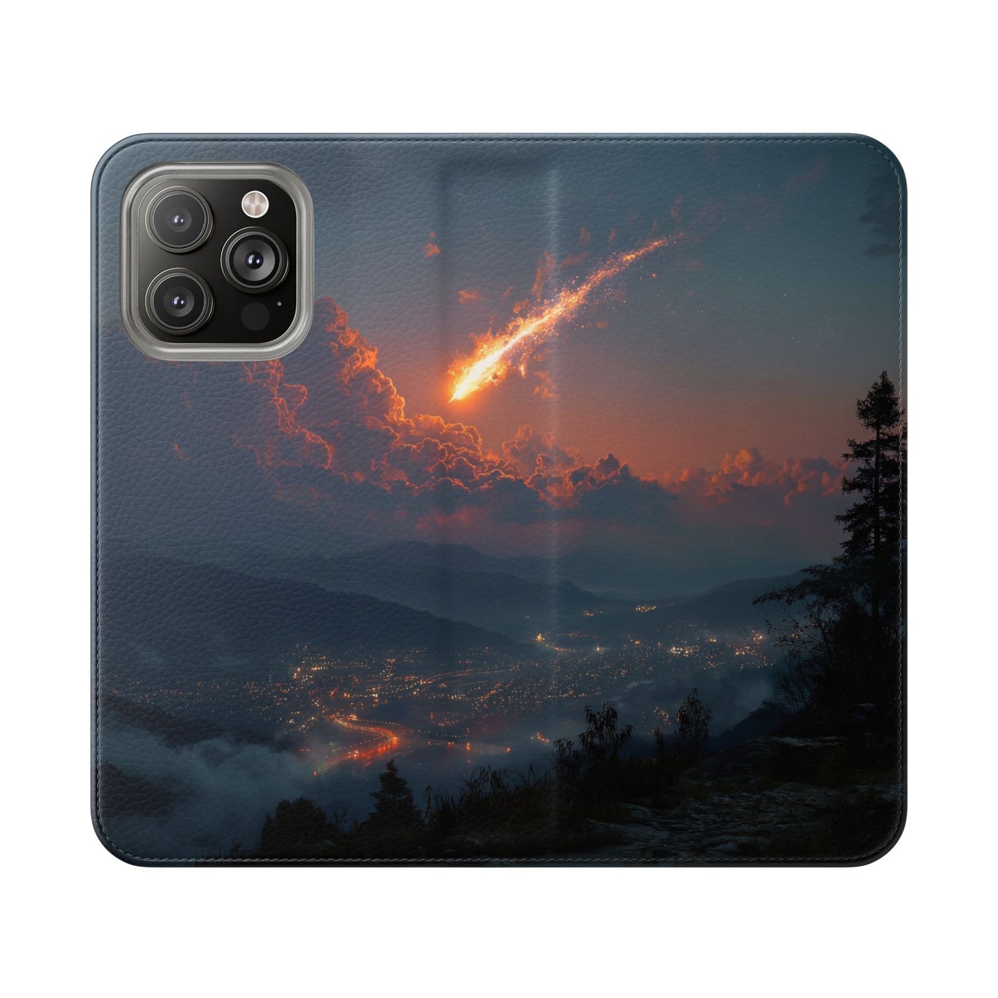Meteor Over Valley Flip Cases – Crimson Sky Sentinel Cover