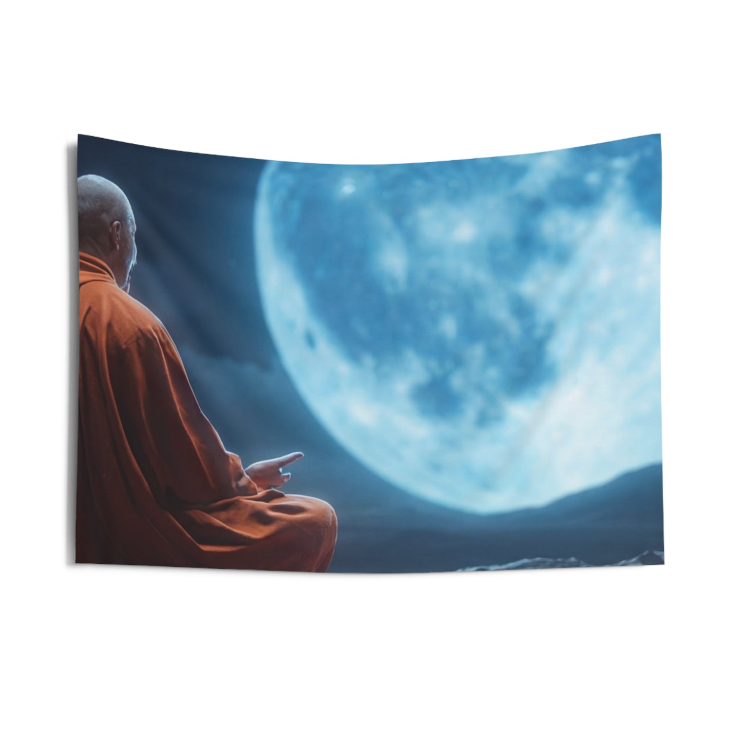 Moonlit Monk Meditation Tapestry – Stillness Beneath the Celestial Dome