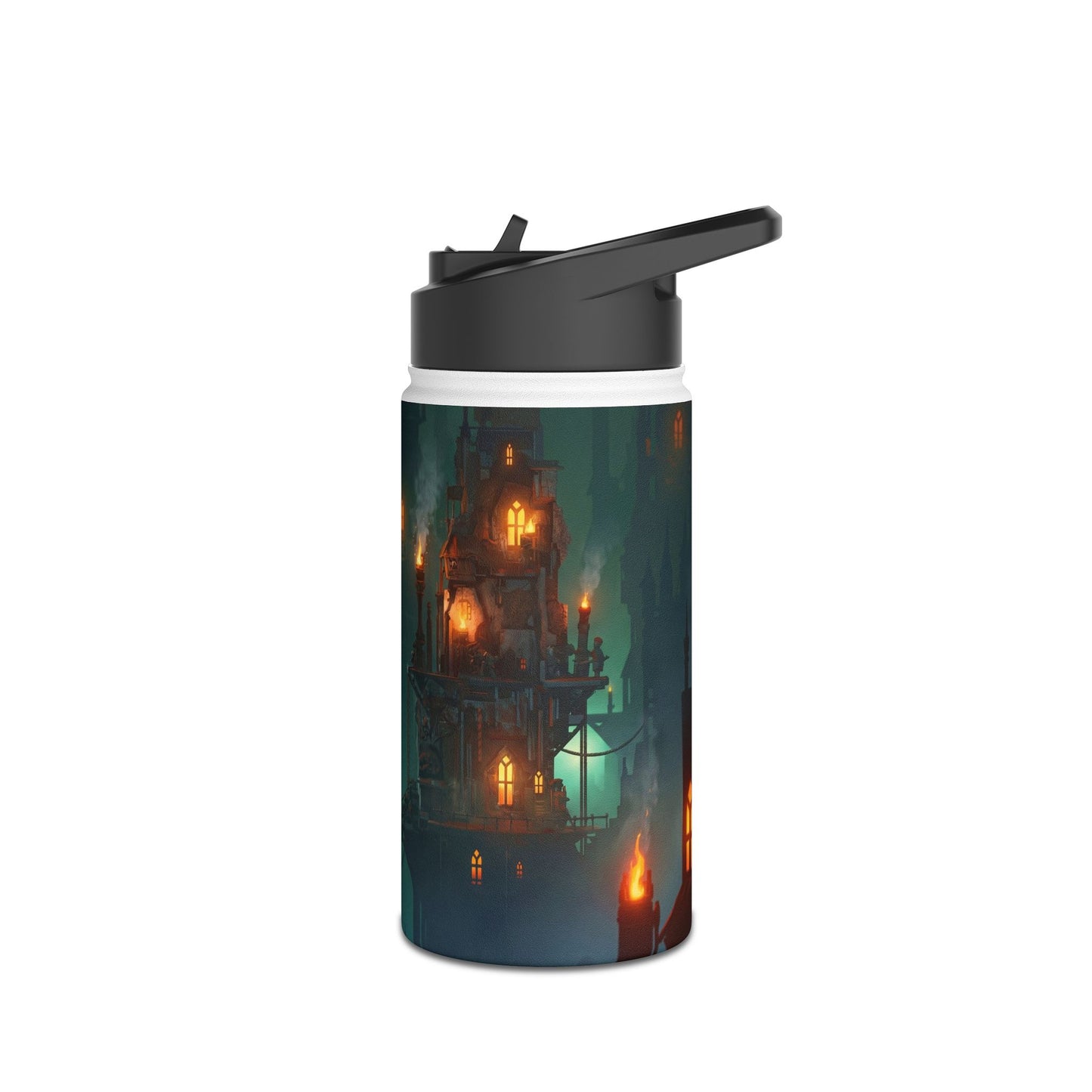 Floating City of Gilded Sparks Stainless Steel Water Bottle, Standard Lid – Neon Fog & Ember-Lit Towers