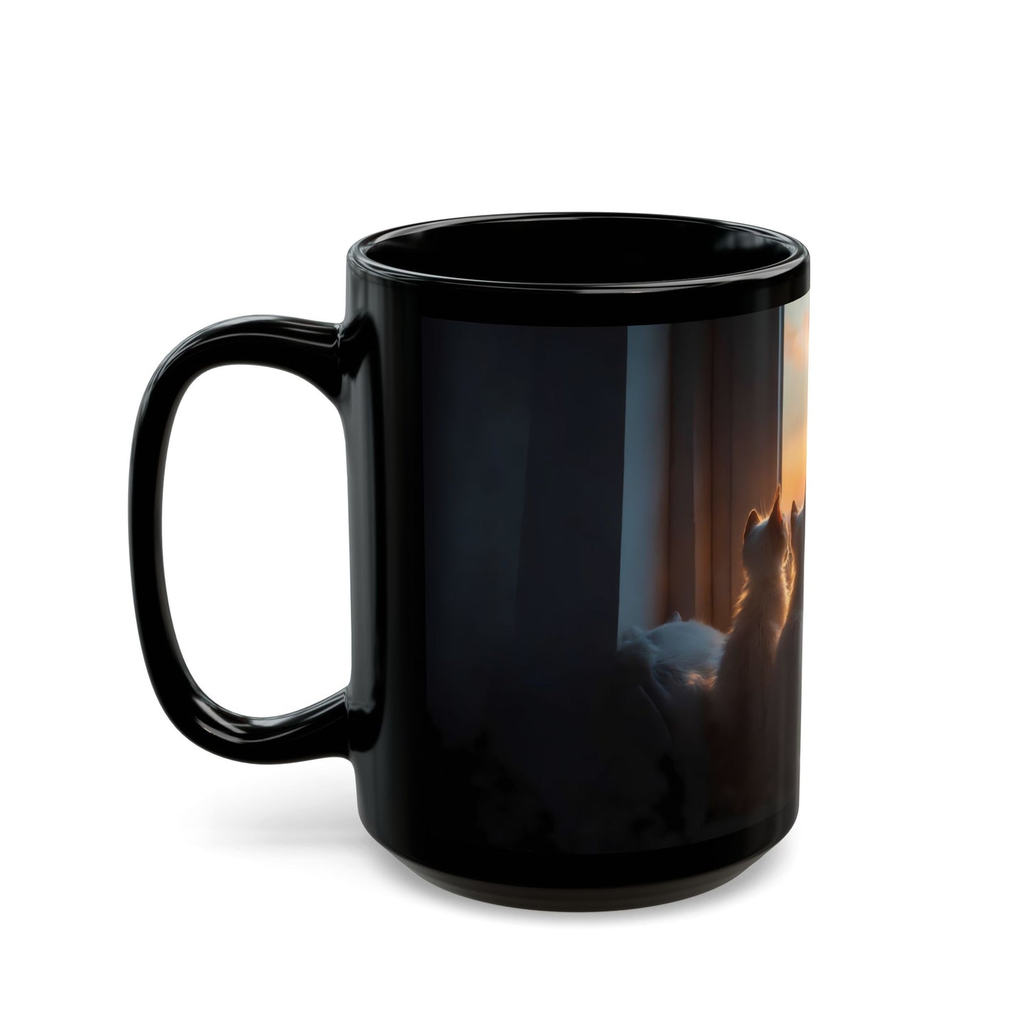 Cats Watching Rocket Launch Black Mug – Sunset Skywatchers