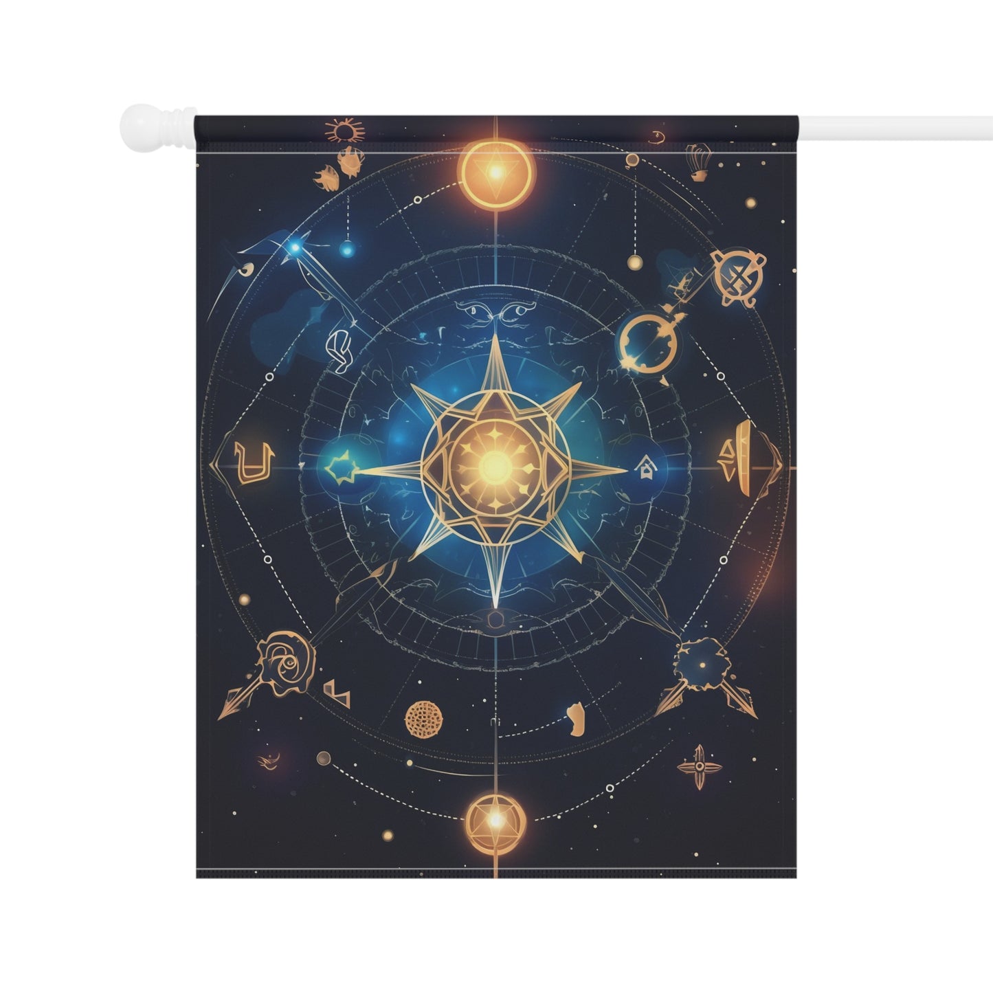 8K, high resolution detailed vector illustration poster, stars, celestial symbols, glowing accents - Garden & House Banner