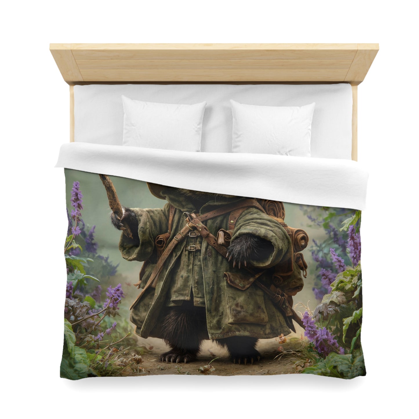 Badger Scout Microfiber Duvet Cover – Mossy Trail Through Purple Wilds