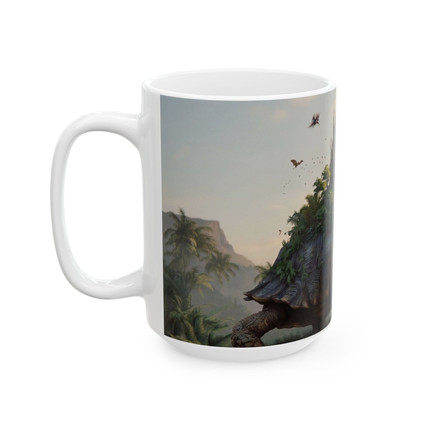 Castle on Turtle Back Ceramic Mug – Golden Spire Dreamscape (11oz, 15oz)