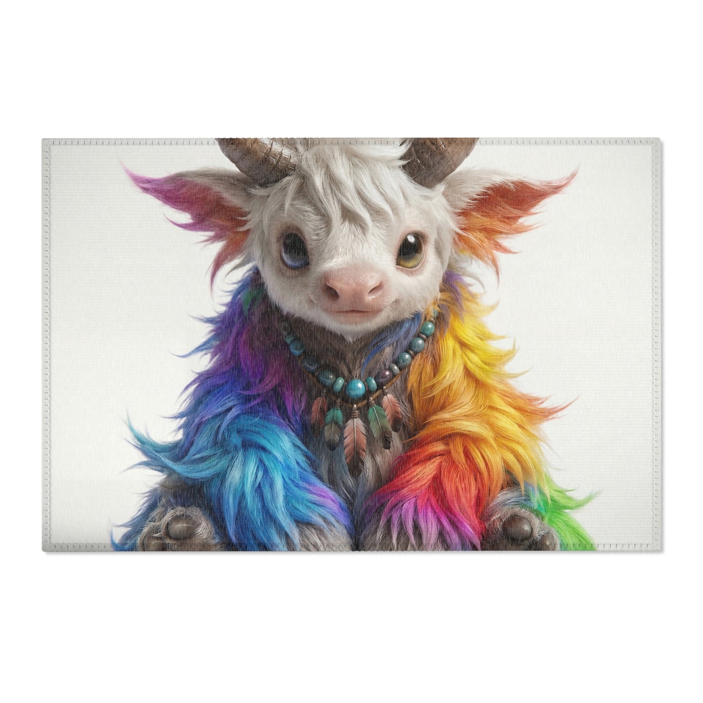 Rainbow Horned Guardian Area Rug – Whimsical Creature Dreamscape