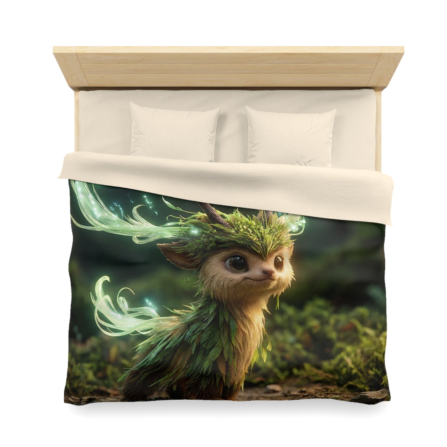 Forest Spirit Deer Microfiber Duvet Cover – Whimsical Glow Through Mossy Canopy