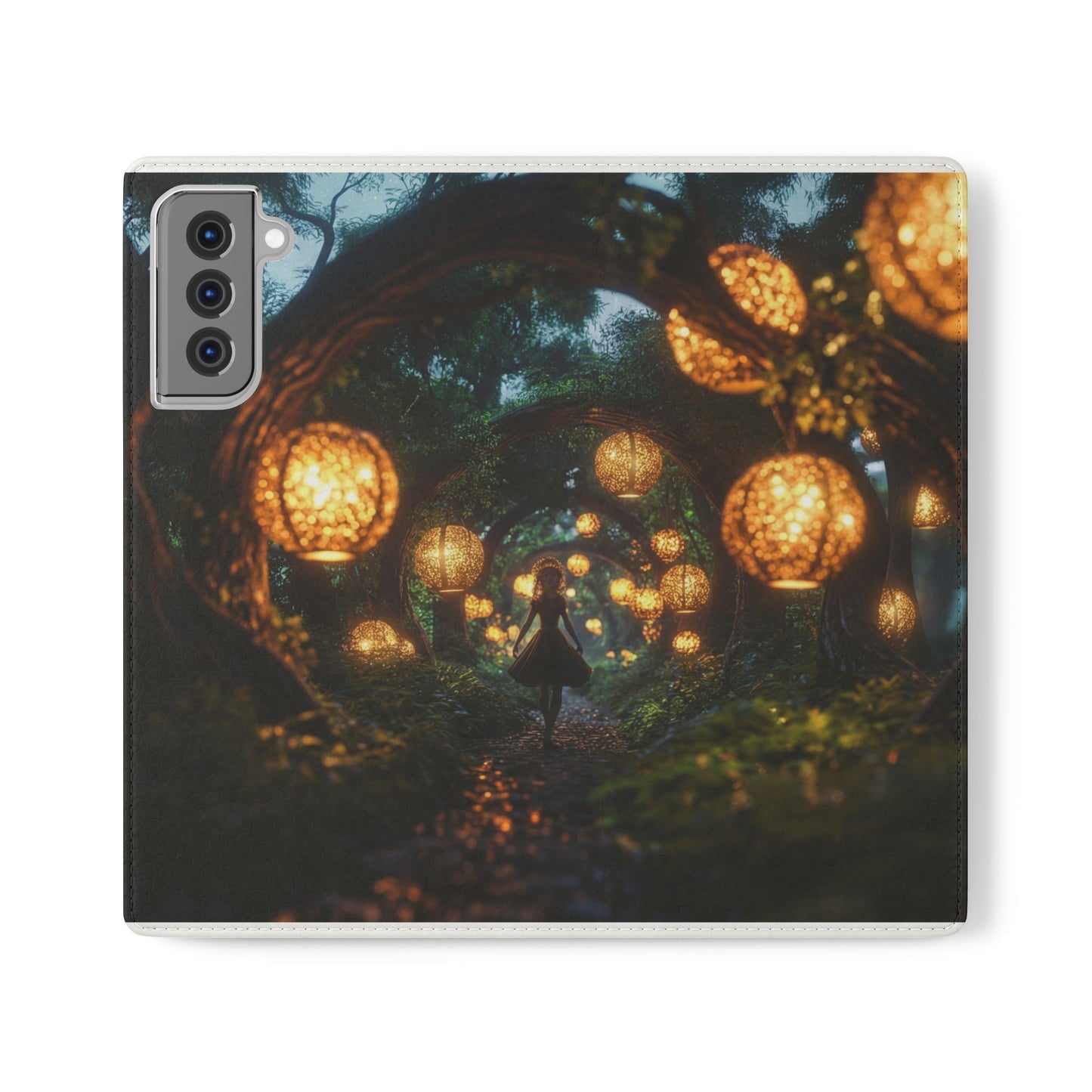 Lantern Archway Flip Cases – Girl Walking Through Forest Tunnel Art Case