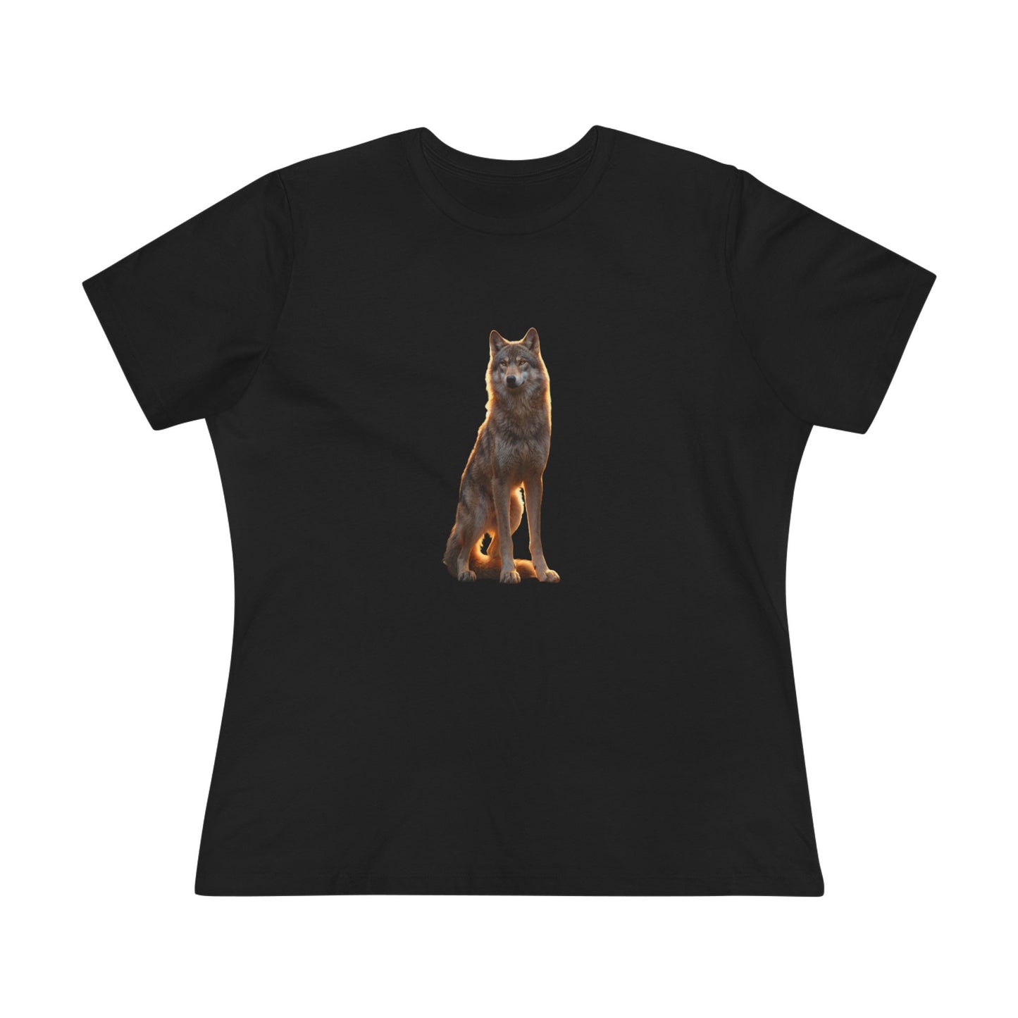 Sunlit Wolf Guardian Women's Cotton Tee – Amber Glow Sentinel