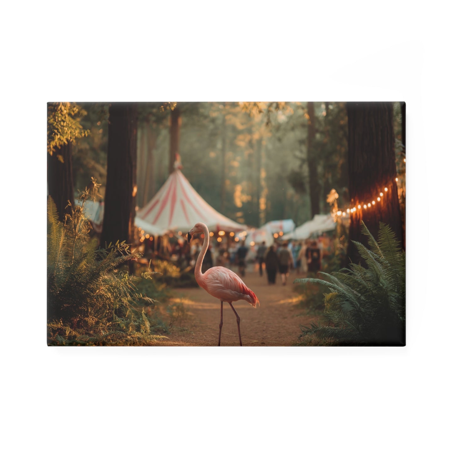 Flamingo Forest Path Button Magnet, Rectangle (1 & 10 pcs) – Sunset Carnival Whimsy