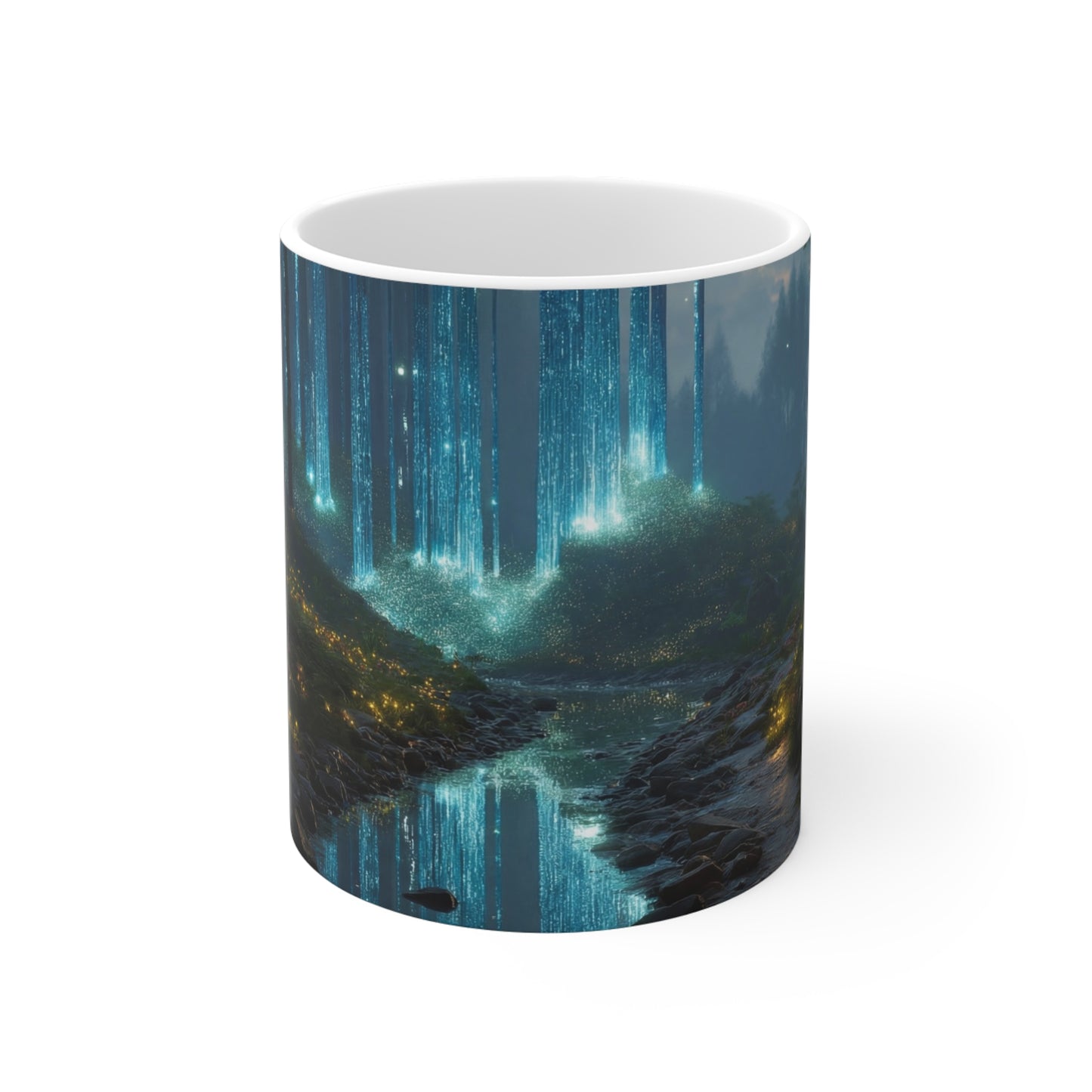 Celestial Forest Stream Ceramic Mugs (11oz\15oz\20oz) – Whispering Light in the Mist