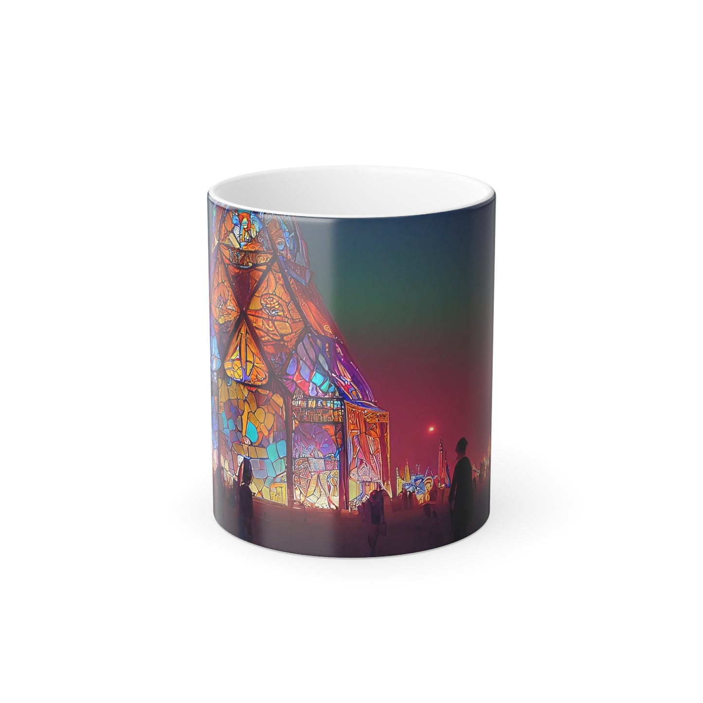 stained glass cathedral at burning man at night - Color Morphing Mug, 11oz