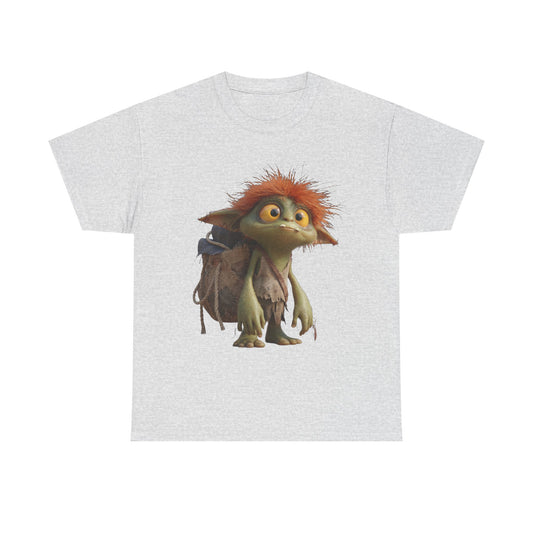 Mossy Gnome Unisex Heavy Cotton Tee – Rust-Haired Guardian with Satchel
