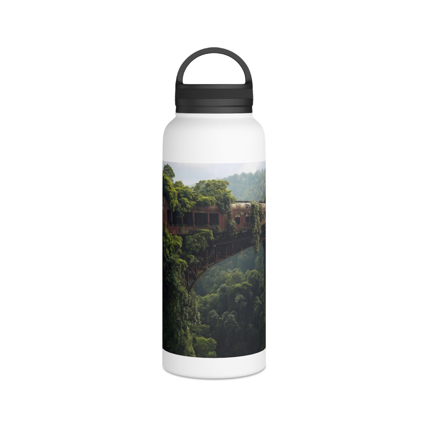 Overgrown Train Bridge Water Bottle – Verdant Ruin Dreamscape