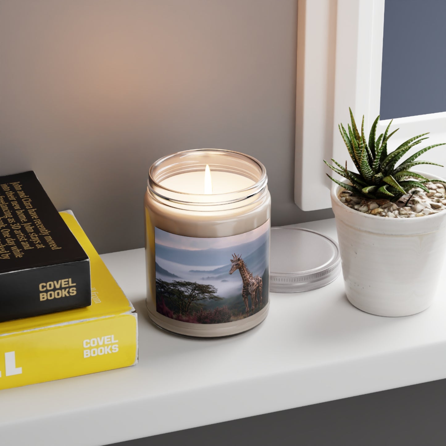 Mechanical Giraffe Scented Soy Candles with White Lid, 9oz – Whispers of the Misty Savannah