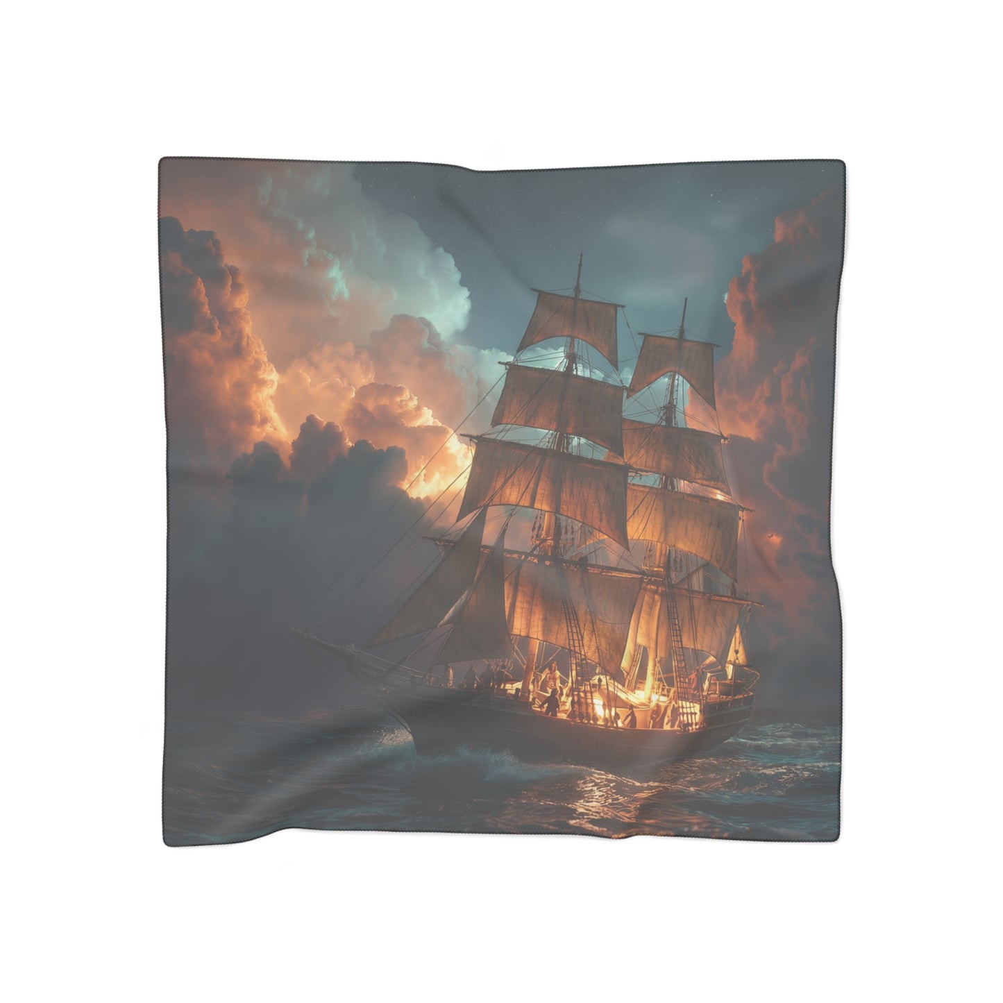 Starlit Galleon Poly Scarf – Voyage Through Crimson Skies