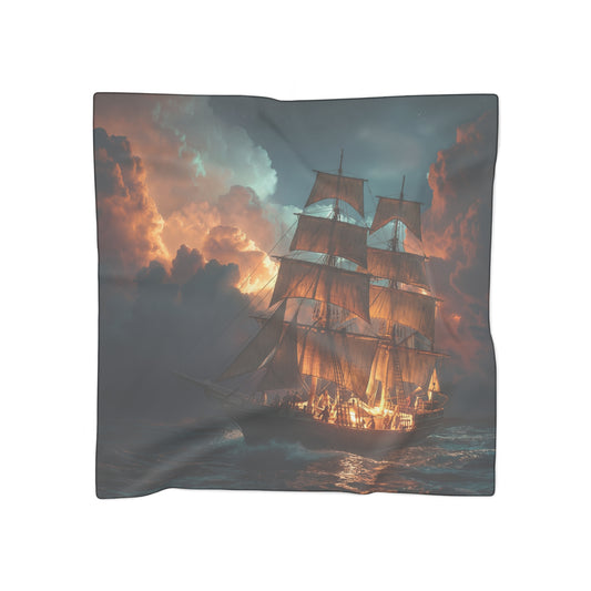 Starlit Galleon Poly Scarf – Voyage Through Crimson Skies