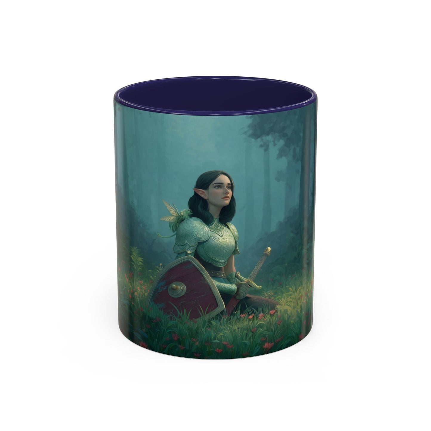 Sentinel in Mist Accent Coffee Mug (11, 15oz) – Guardian of the Whispering Woods