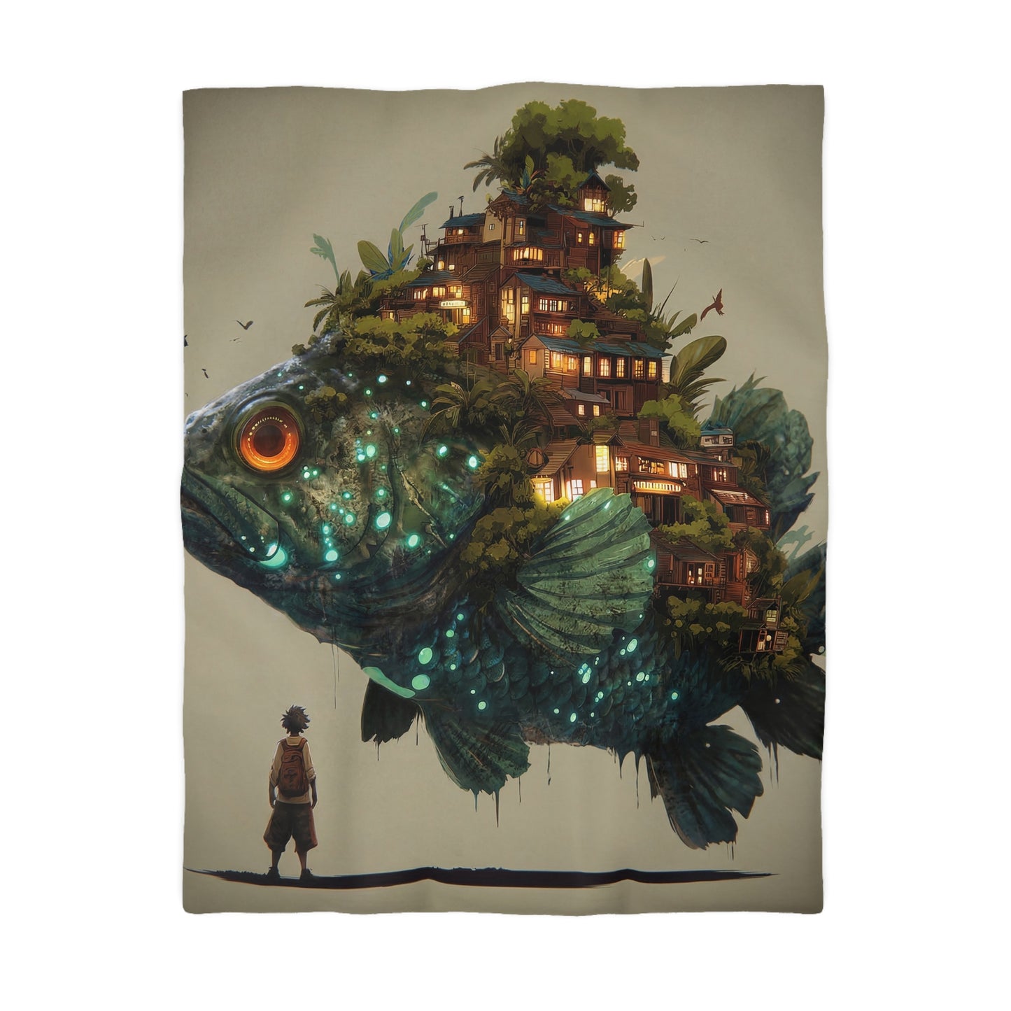 Gigantic Bioluminescent Fish Duvet Cover – Floating Village Dreamscape