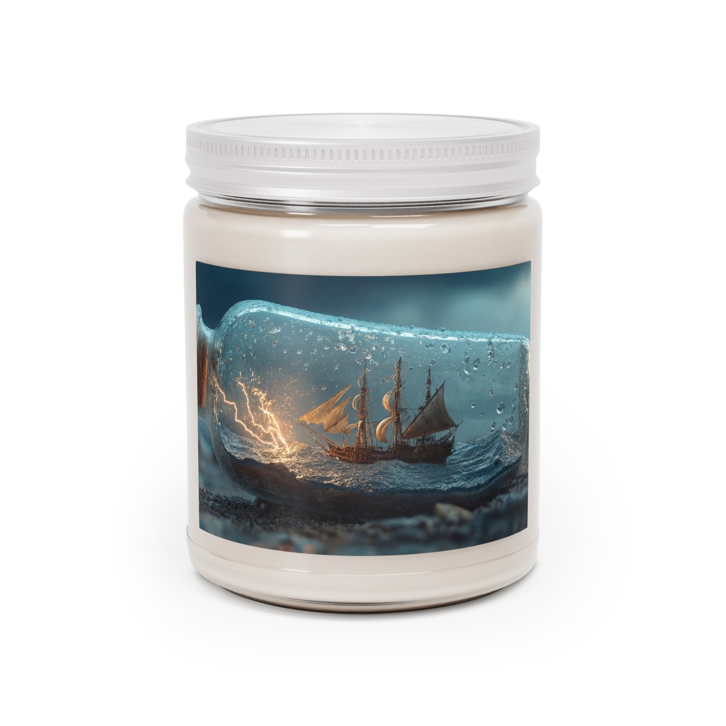Storm-Sailed Ship in Bottle Scented Soy Candles with White Lid, 9oz – Captured Midnight Voyage
