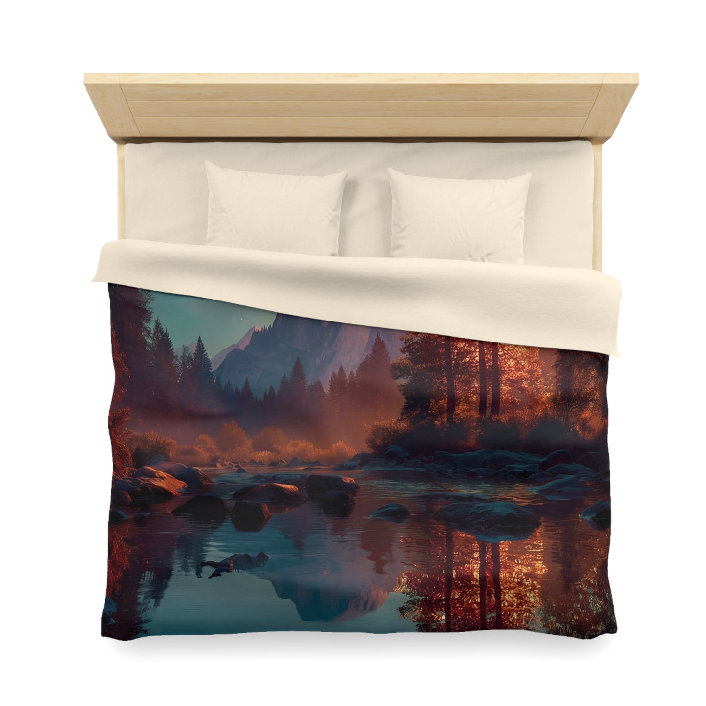 Starlit River Valley Microfiber Duvet Cover – Half Dome’s Twilight Reflection