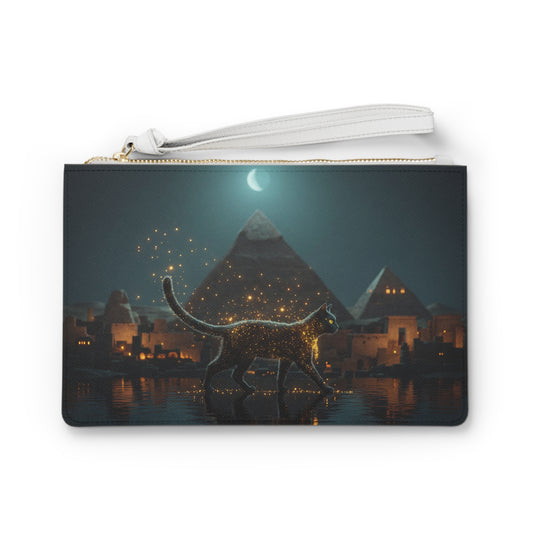 Celestial Cat Clutch Bag – Moonlit Pyramids & Whispering Sparks