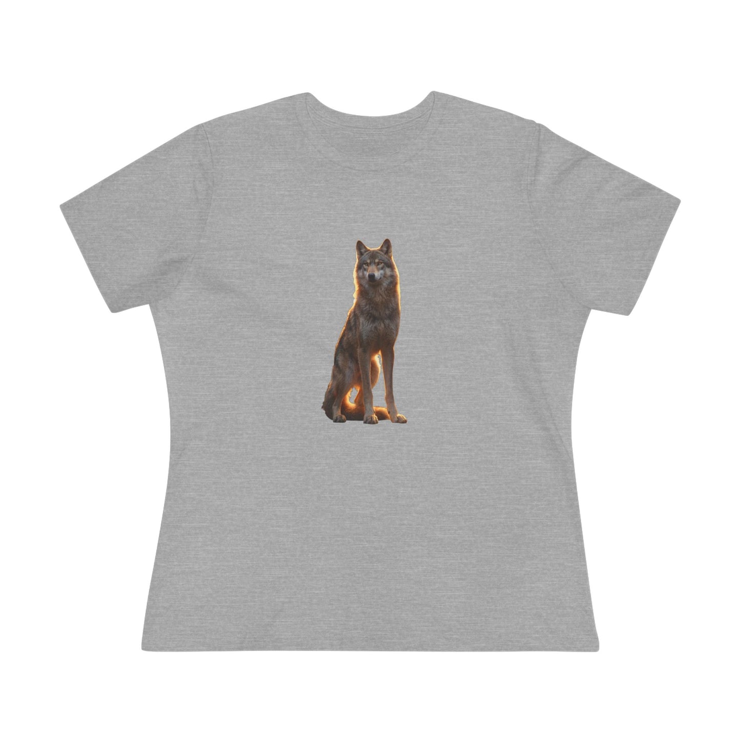 Sunlit Wolf Guardian Women's Cotton Tee – Amber Glow Sentinel