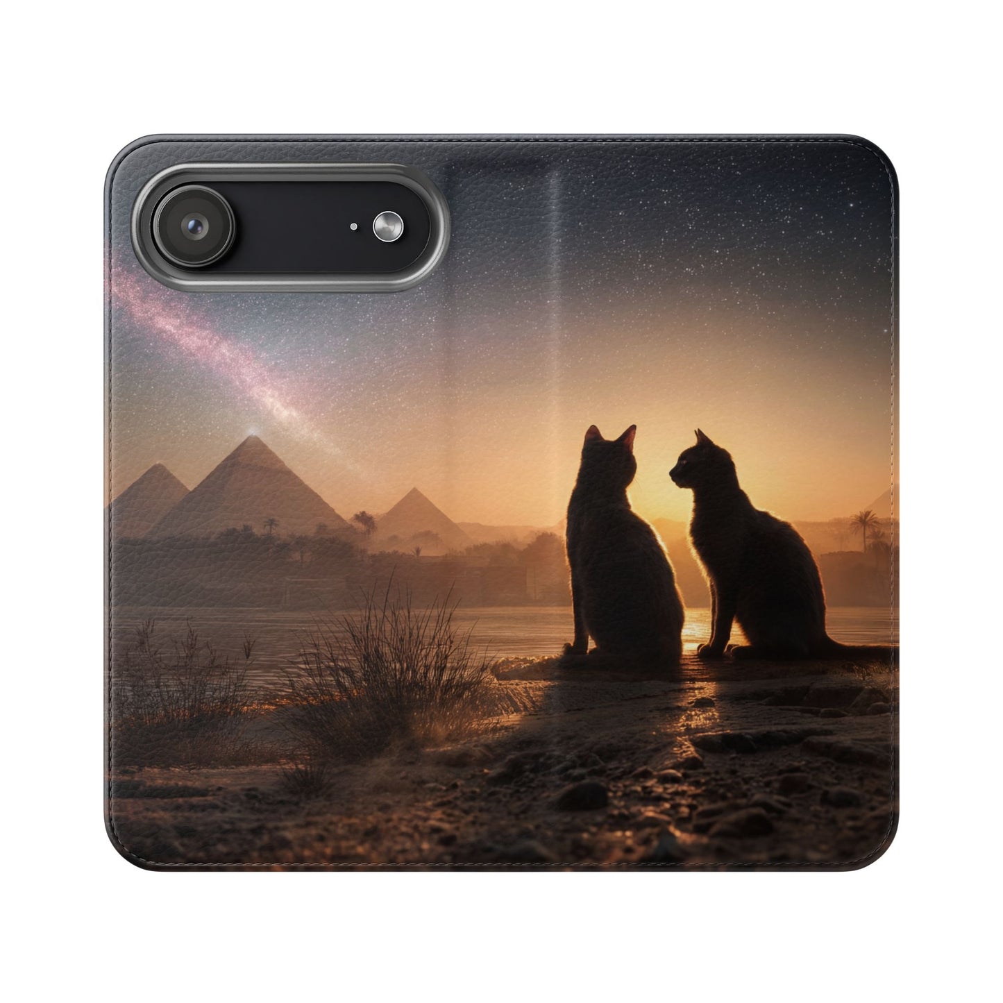 Pharaoh Cats Flip Cases – Starry Nile Guardians on the Bank