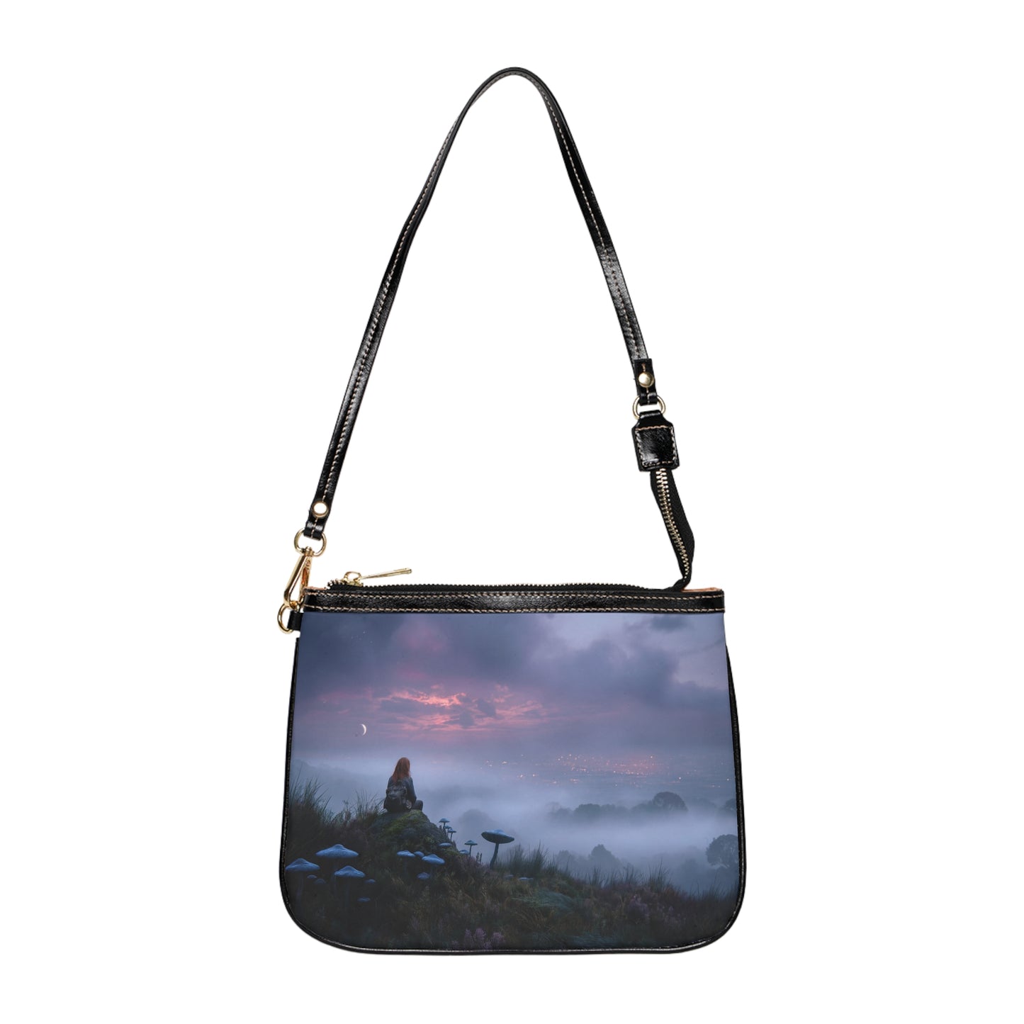 Moonlit Mycophile Shoulder Bag – Twilight Grove with Giant Mushrooms