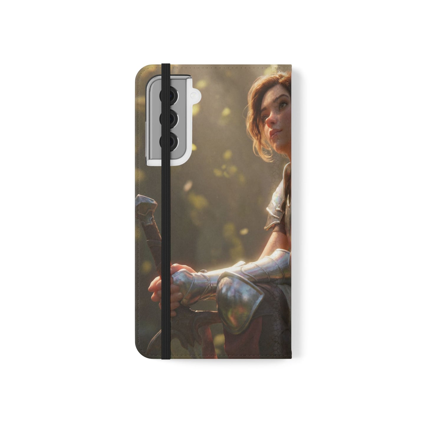 Elven Knight with Dragon Flip Cases – Iridescent Armor & Tiny Guardian Portrait