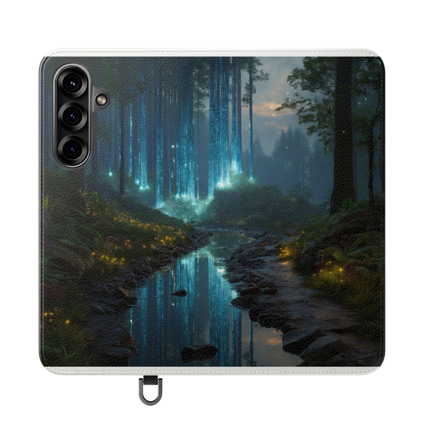 Bioluminescent Forest Flip Cases – Cyan Lightfall Stream Cover