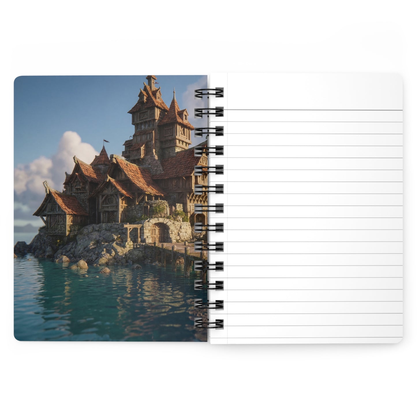 Coastal Viking Village Spiral Bound Journal – Sunlit Stone & Timber Dreamscape