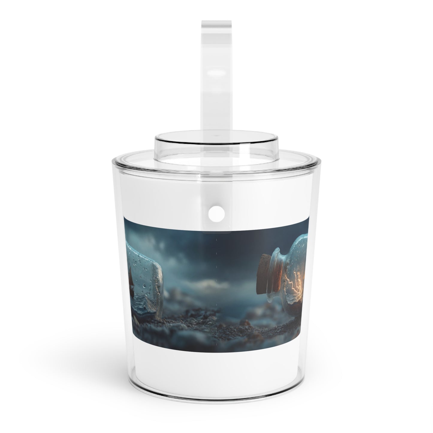 Storm-Sailed Ship in Bottle Ice Bucket with Tongs – Captured Gale and Compass