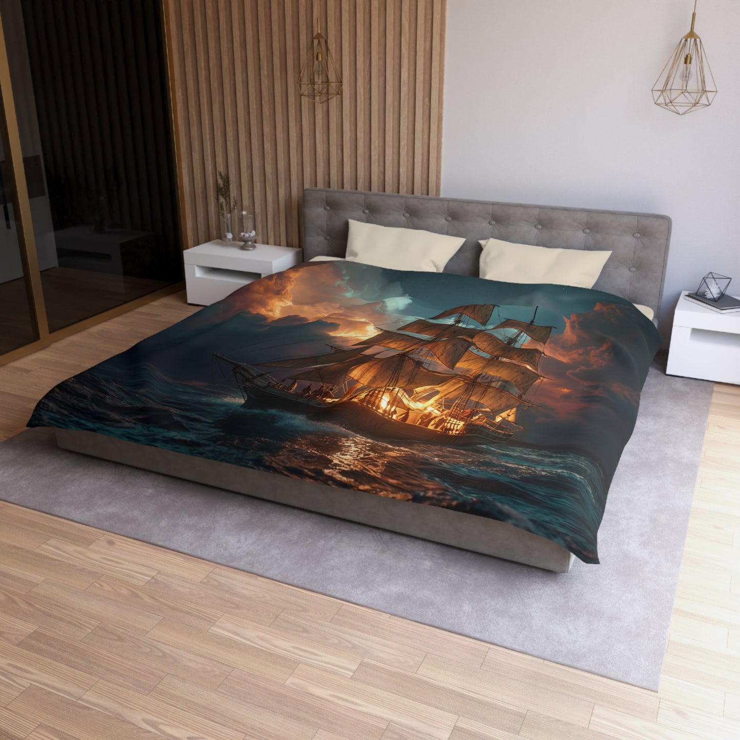 Golden Galleon Microfiber Duvet Cover – Storm-Beaten Night Voyage