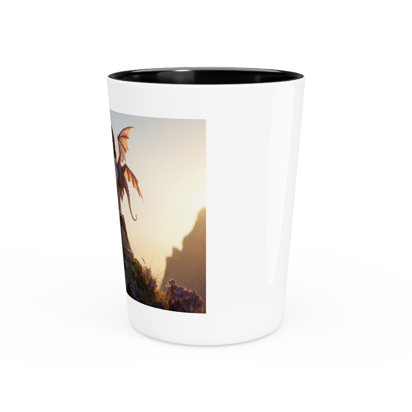 Dragon-Scaled Sentinel Shot Glass – Sunset Pact with a Winged Ally