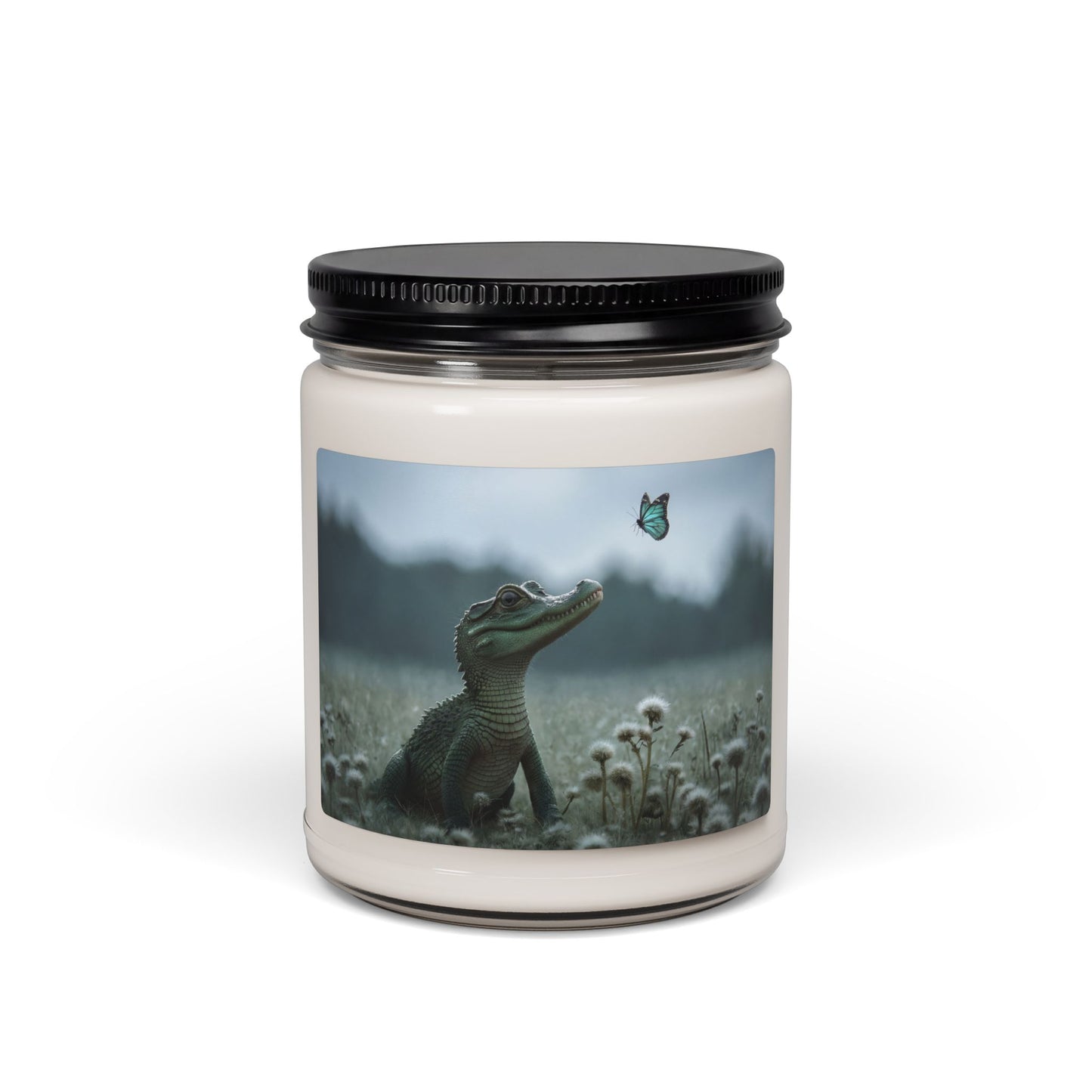 Curious Caiman Scented Soy Candle, 9oz – Teal Butterfly Whispers in Mist