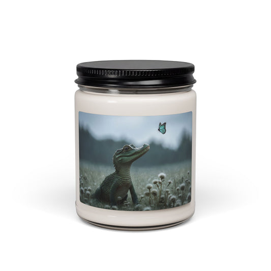 Curious Caiman Scented Soy Candle, 9oz – Teal Butterfly Whispers in Mist