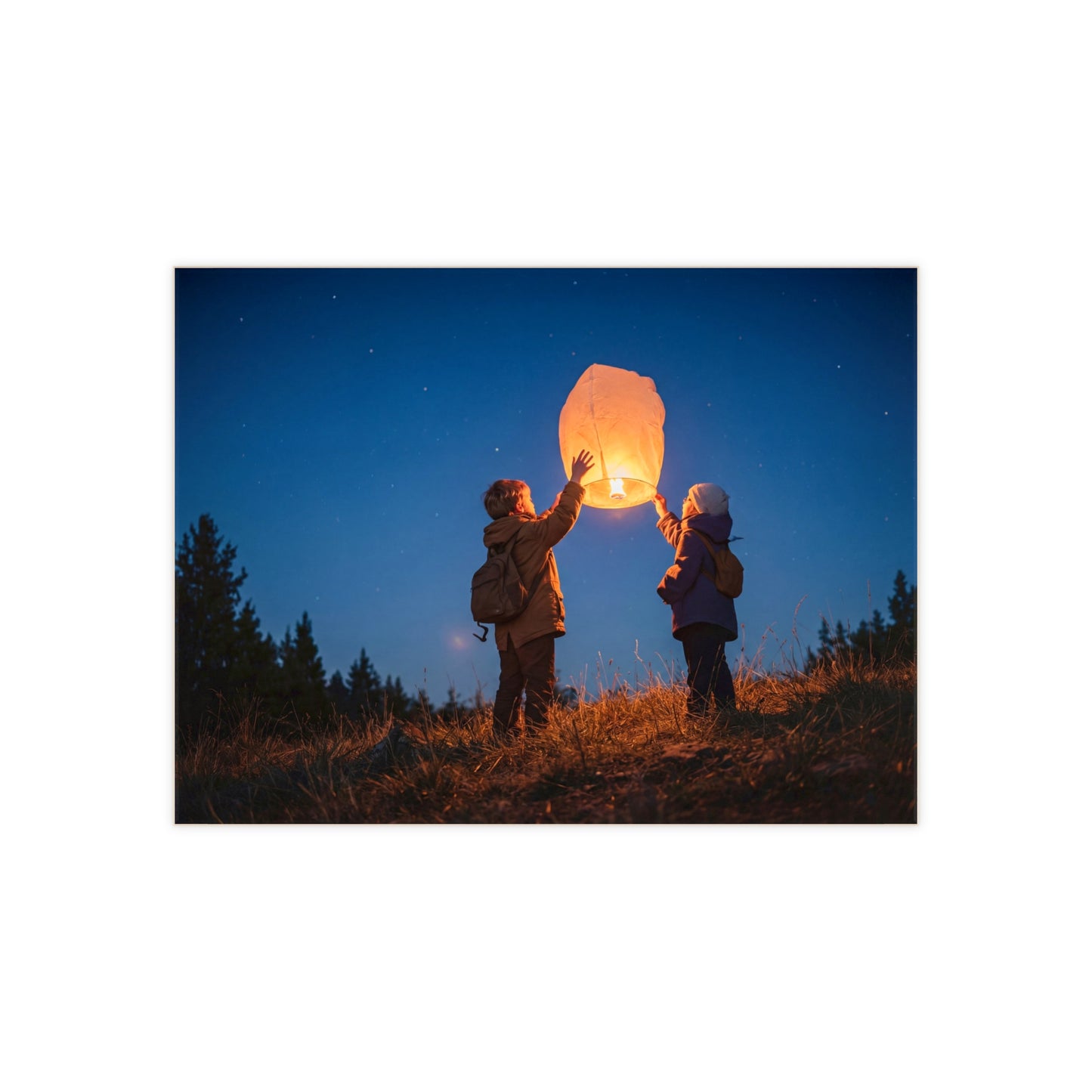 Starlit Lantern Children Ceramic Photo Tile – Warm Glow Against Midnight Sky