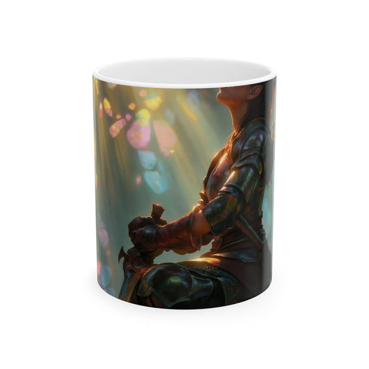 Sunlit Forest Sentinel Ceramic Mug – Amber Light and Whispering Crystals