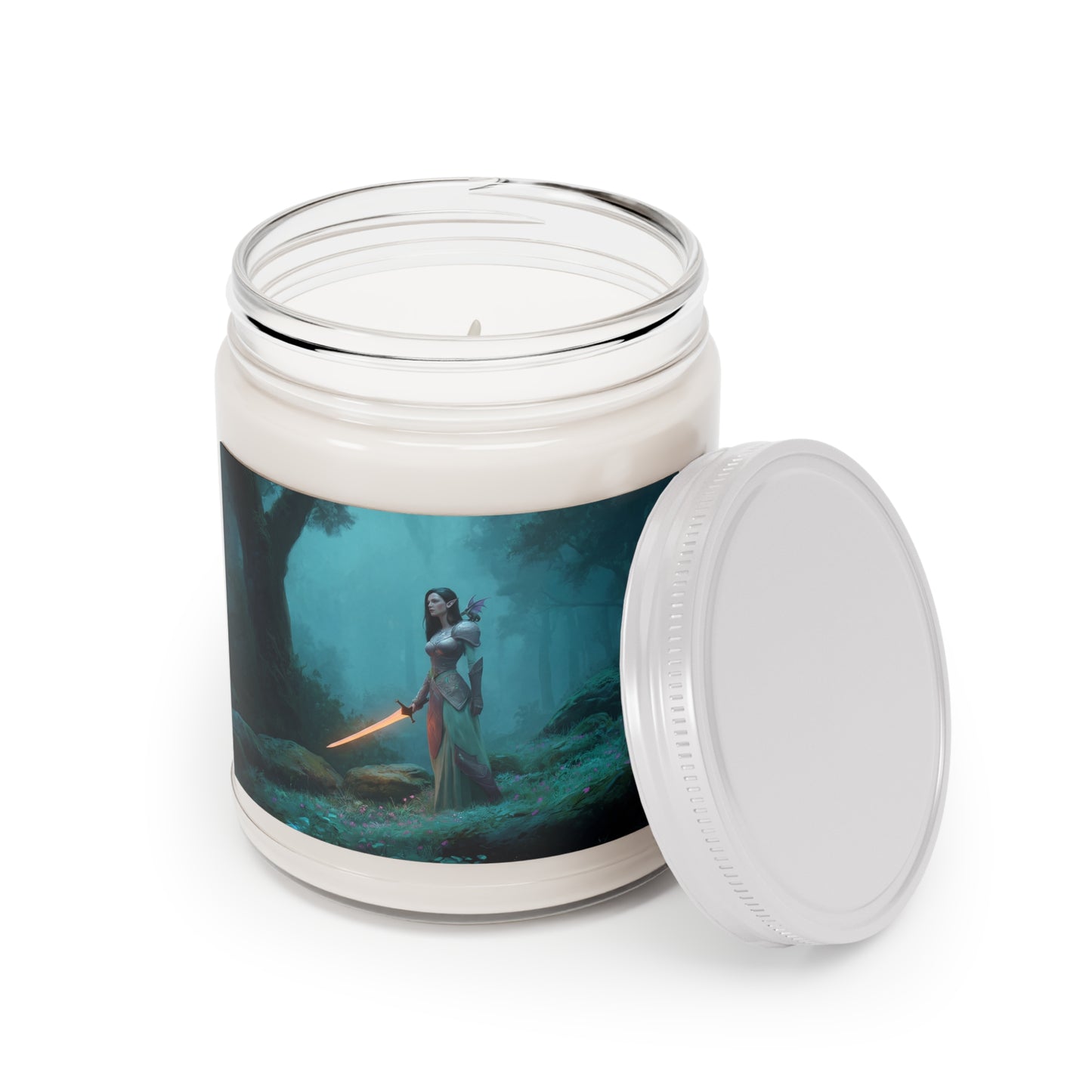 Elven Guardian Scented Soy Candles with White Lid, 9oz – Moonlit Swordlit Grove