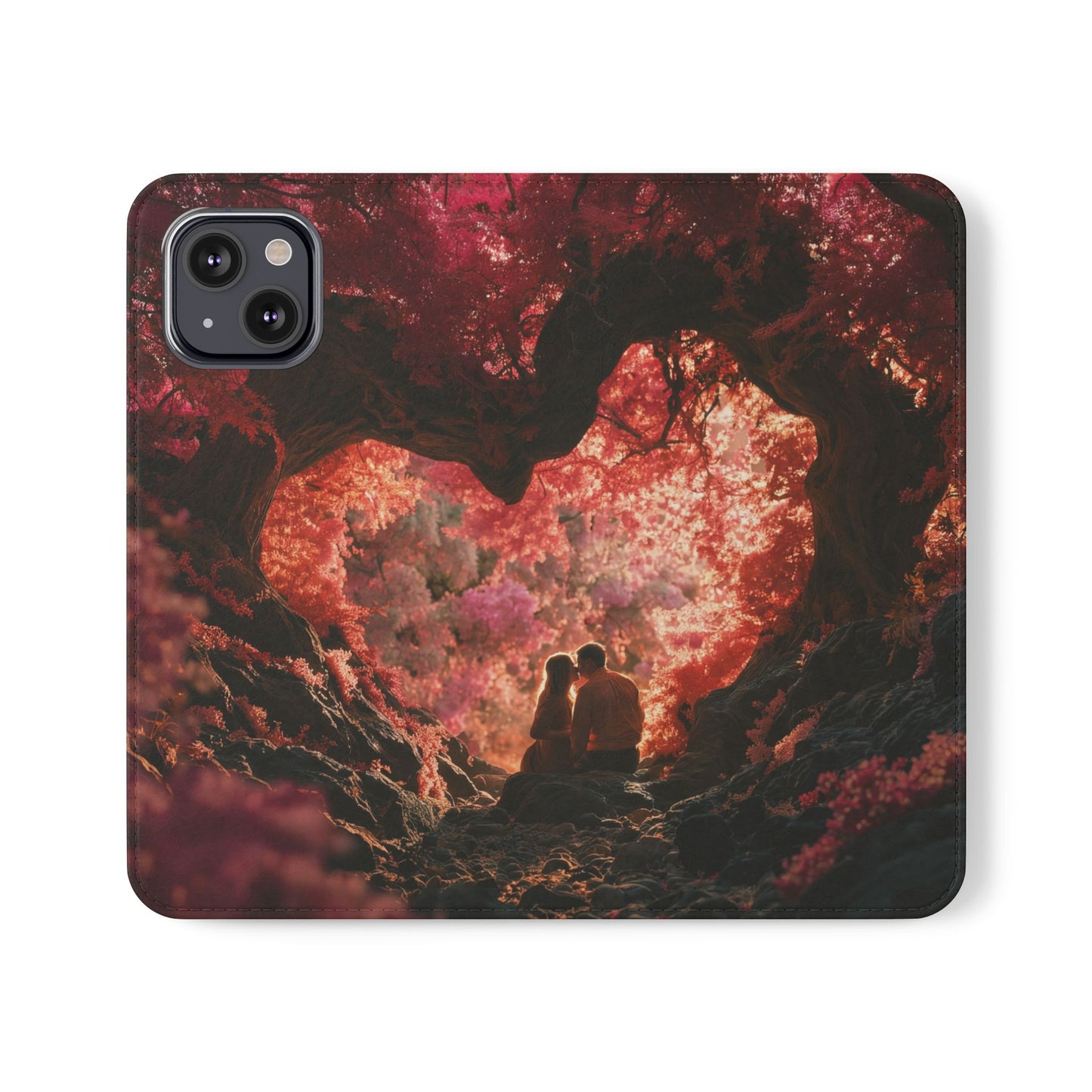 Crimson Arch Flip Cases – Heart-Shaped Canopy Romance
