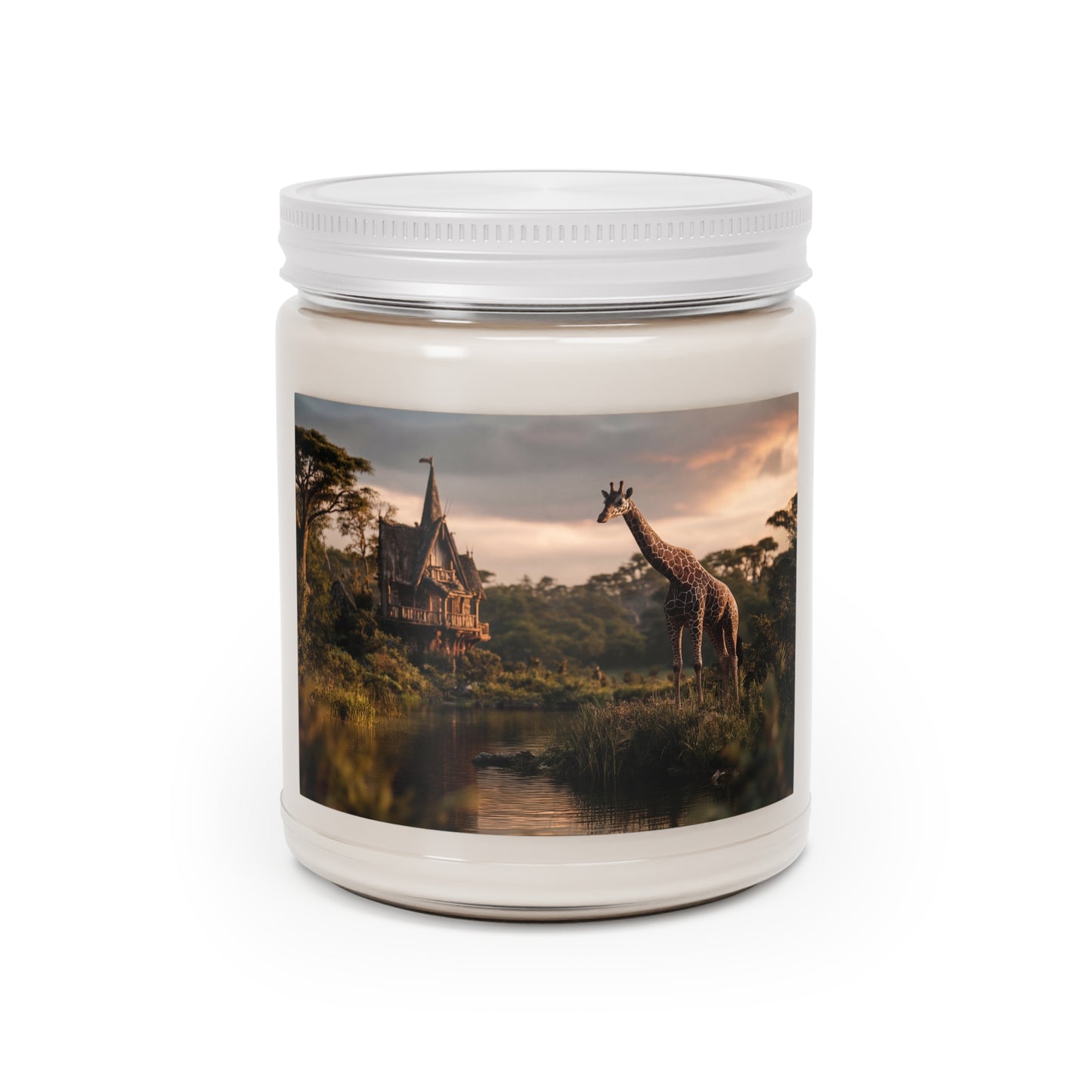 Giraffe by the Water’s Edge Scented Soy Candles with White Lid, 9oz – Sunset Sanctuary