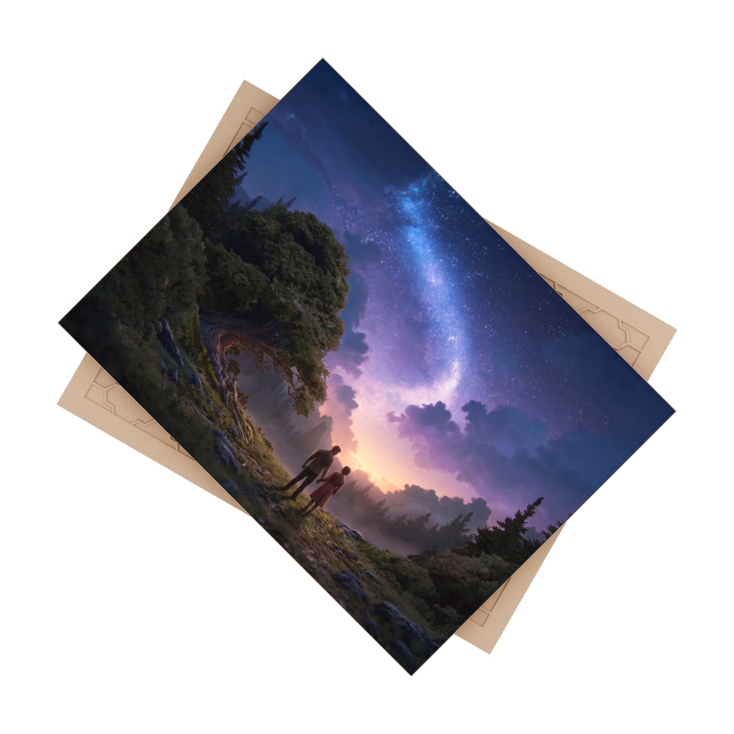 Starlit Lovers Ceramic Photo Tile – Whispering Forest Under the Milky Way