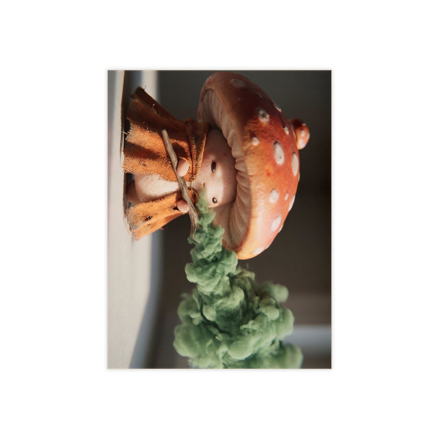 Mushroom Wanderer Ceramic Photo Tile – Gentle Smoke and Sunlit Cap