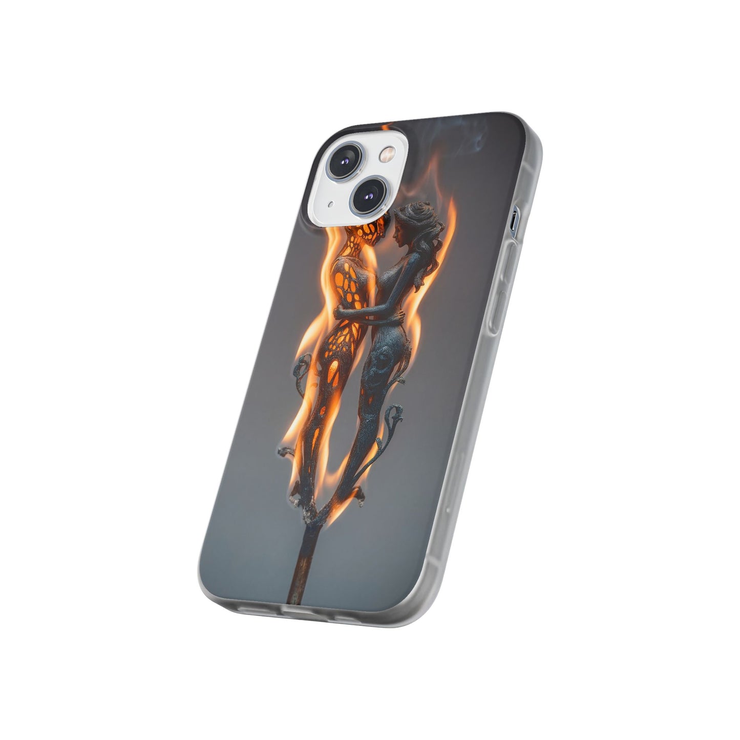 Flame-Embraced Lovers Flexi Cases – Intimate Glow Within the Fire