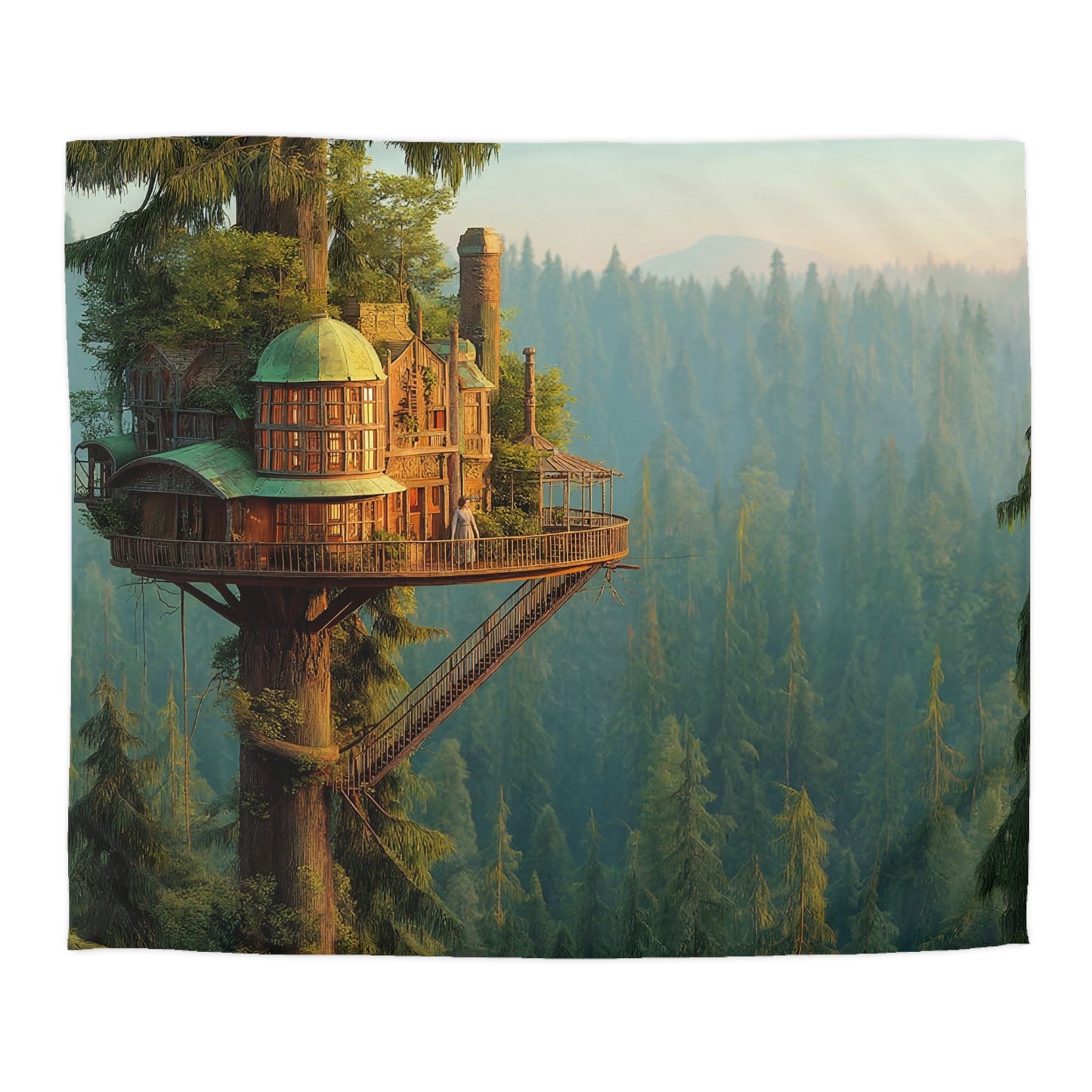 Treehouse Sentinel Microfiber Duvet Cover – Sunlit Canopy Sanctuary