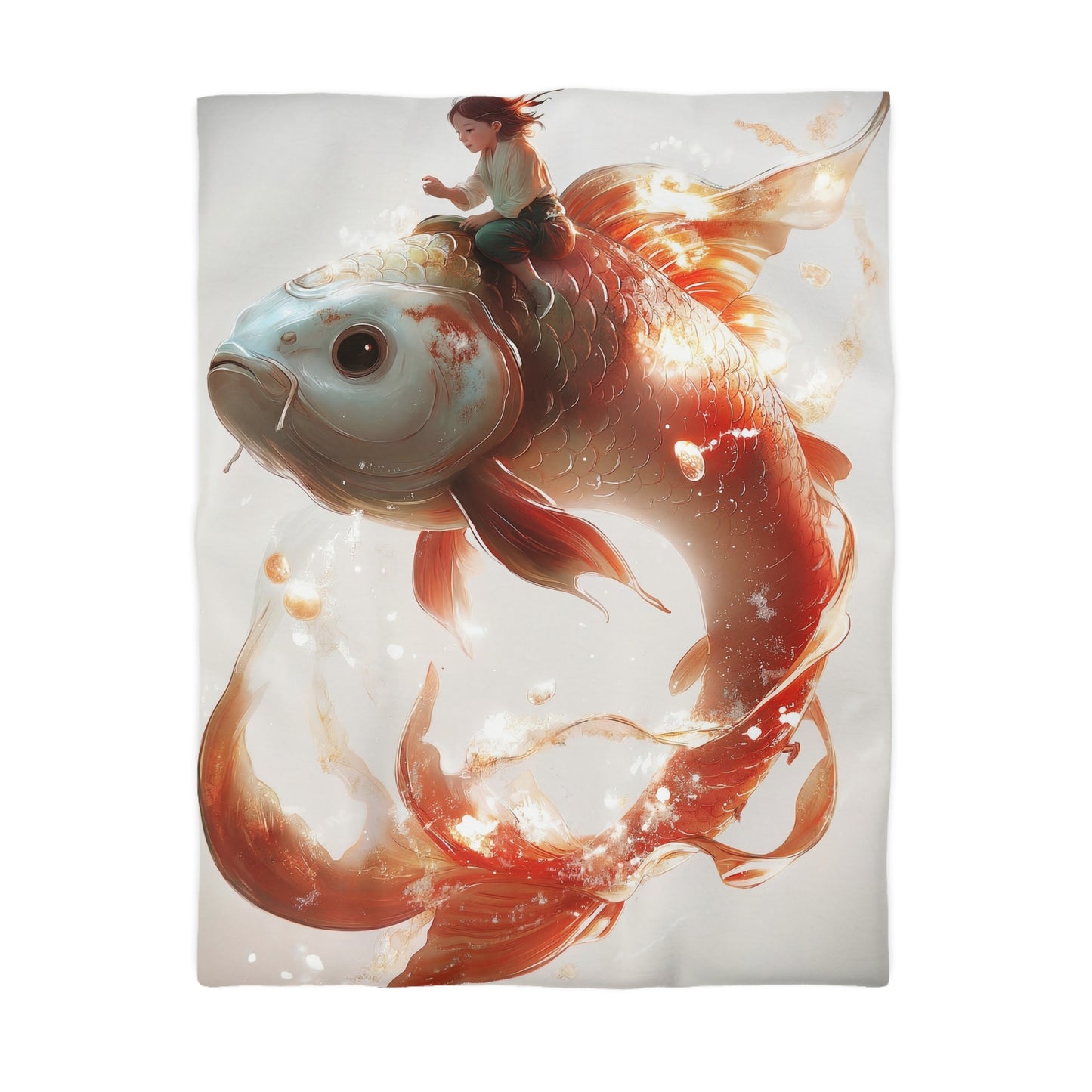 Child on Glowing Koi Microfiber Duvet Cover – Whimsical Dream Journey