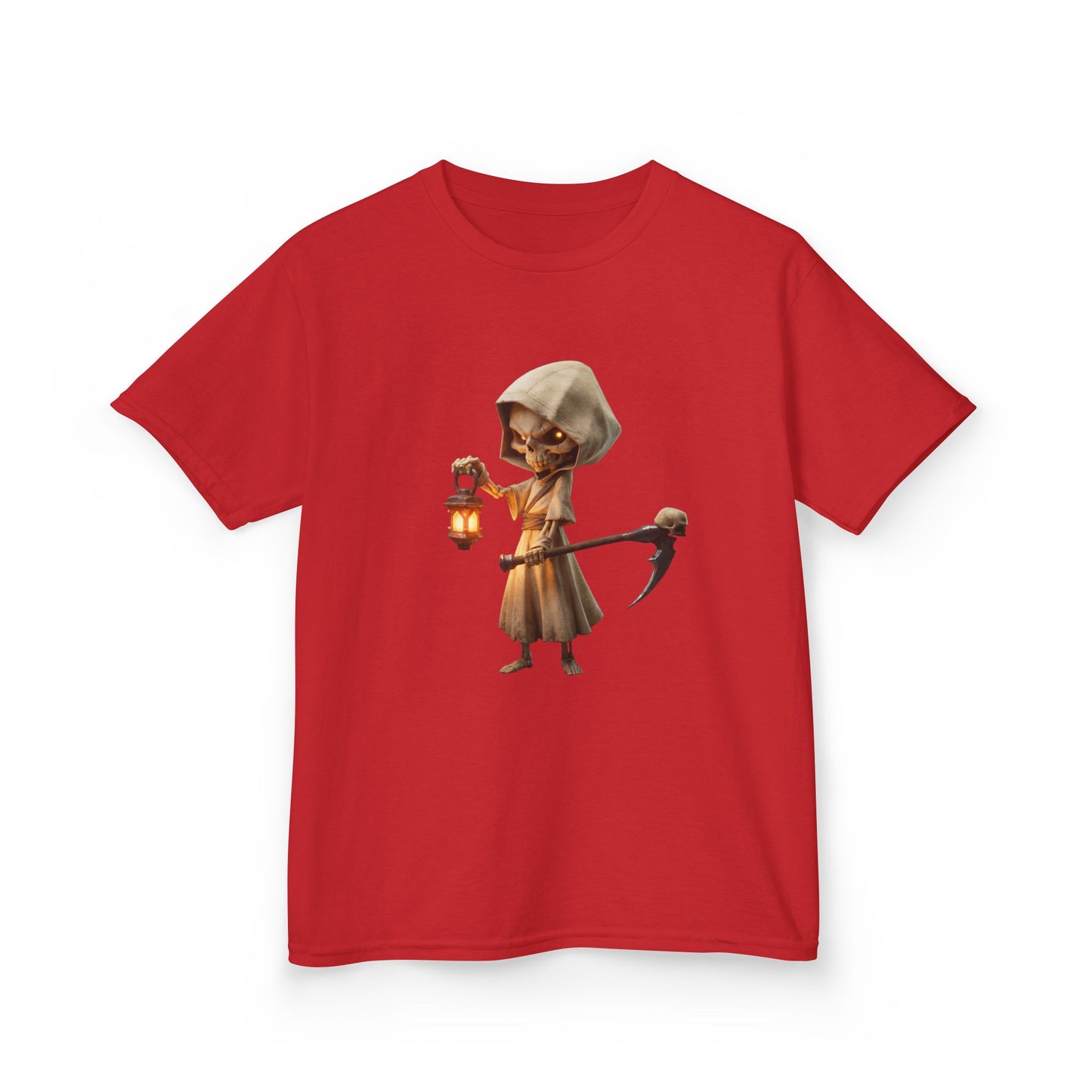 Lantern-Bearing Grim Reaper Kids Heavy Cotton™ Tee – Chibi Guardian of Twilight
